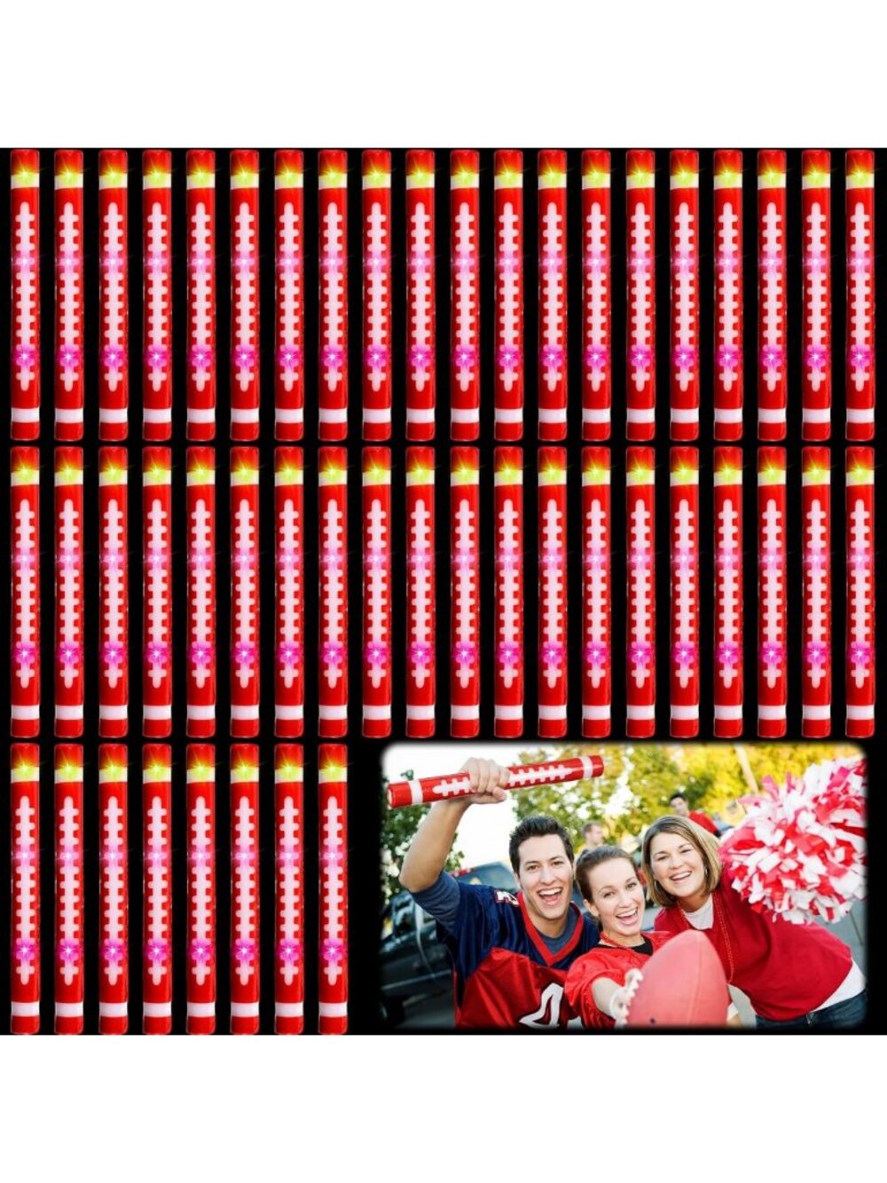 48 Pcs LED Glow Football Sticks - 16" Foam Party Favors & Sports Accessories